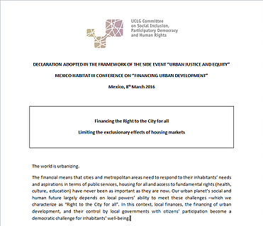 Financing the Right to the City for all: declaration adopted in Mexico City