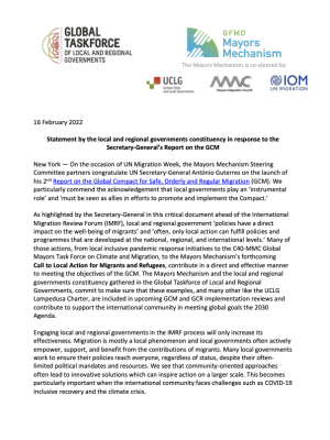 Statement by the local and regional governments constituency in response to the Secretary-General’s Report on the GCM