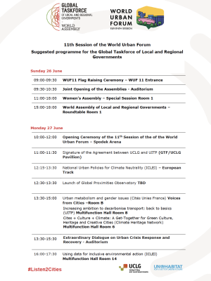 Global Taskforce's programme at the World Urban Forum