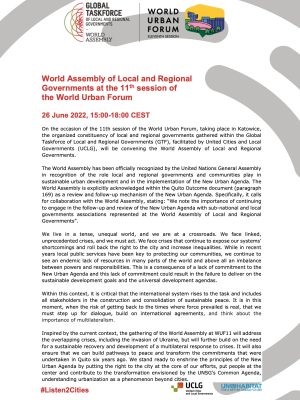 Agenda of the World Assembly of Local and Regional Governments WUF11