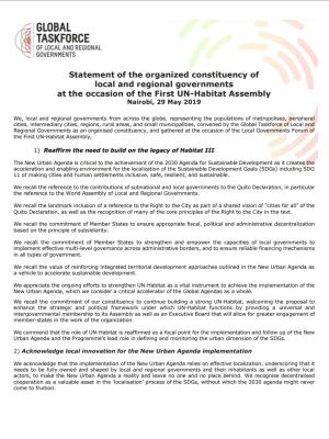 GTF statement UN Habitat Assembly