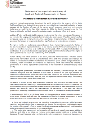 Statement of the organized constituency of Local and Regional Governments on Ocean