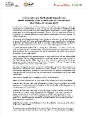 Statement of the World Assembly of Local and Regional Governments in Abu Dhabi