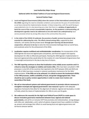 LAMG Position Paper to the High-Level Political Forum 2020