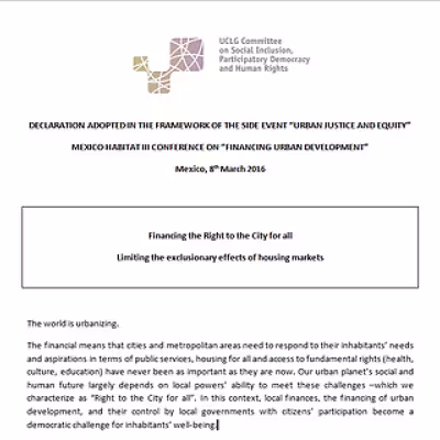 Financing the Right to the City for all: declaration adopted in Mexico City